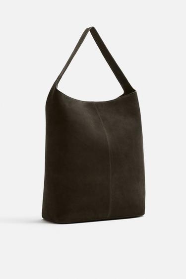 LEATHER SHOPPER BAG - Brown by Zara - Image 1