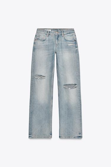 TRF LOW-RISE WIDE-LEG RIPPED JEANS - Blue grey by Zara - Image 4