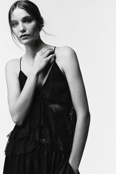 TOP COMBINÉ DENTELLE ÉDITION LIMITÉE - Noir de Zara - Image 1