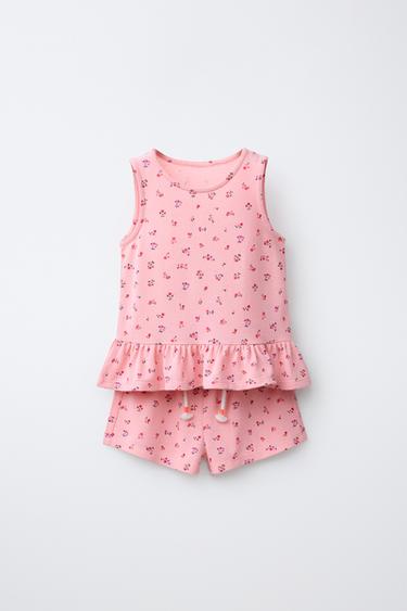 ENSEMBLE T-SHIRT ET SHORT IMPRIMÉ FLEURS - Rose délavé de Zara - Image 0