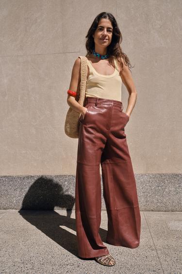 PANTALON EN CUIR WIDE LEG ZW COLLECTION ÉDITION LIMITÉE - Terracota de Zara - Image 2