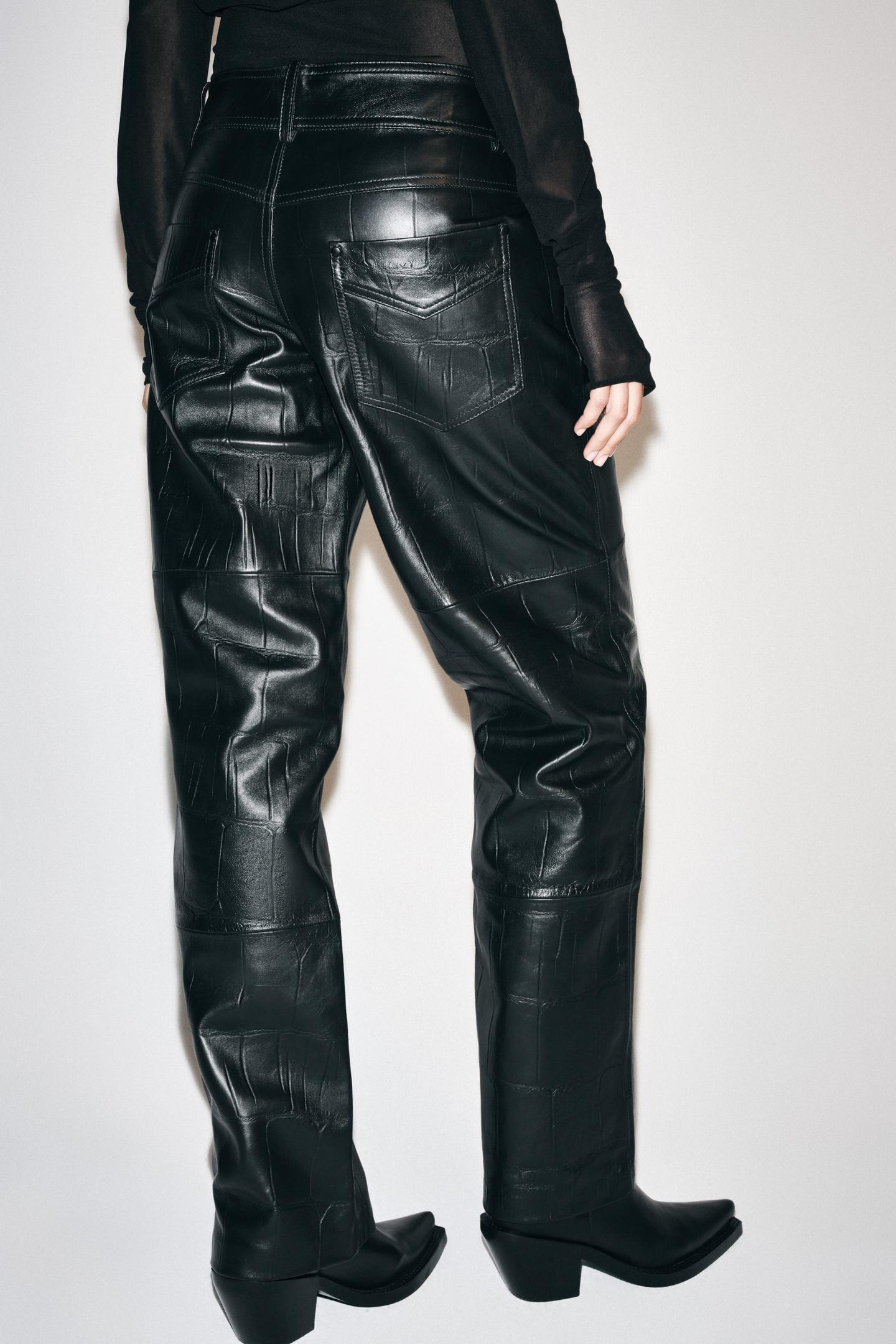 Женские брюки Zara 100% Leather Straight Pants ZW Collection, цвет: Чёрный — фото 3
