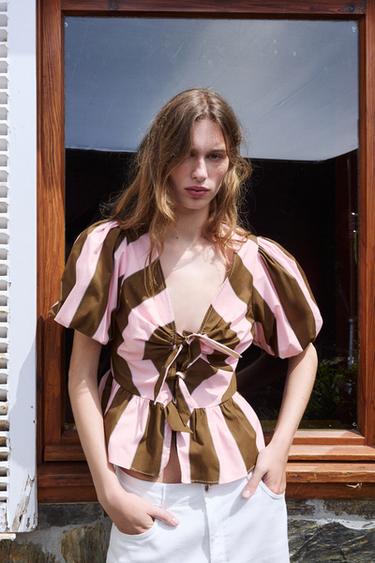 CAMISA LISTRADA COM LAÇOS - Rosas da Zara