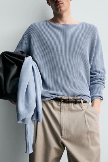 SILK/LINEN TEXTURED JUMPER - Sky blue by Zara - Image 4