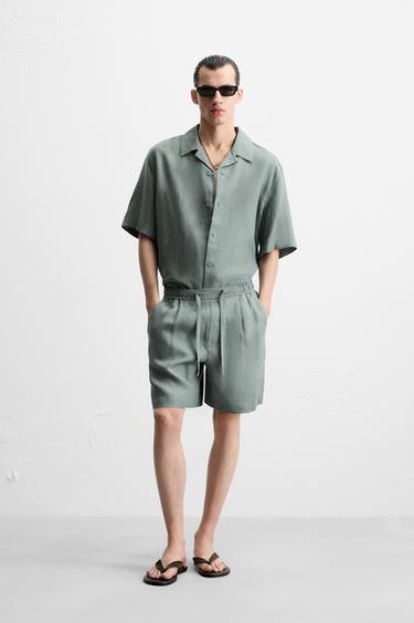 Zara RELAXED FIT 100% LINEN SET - Blue / Indigo