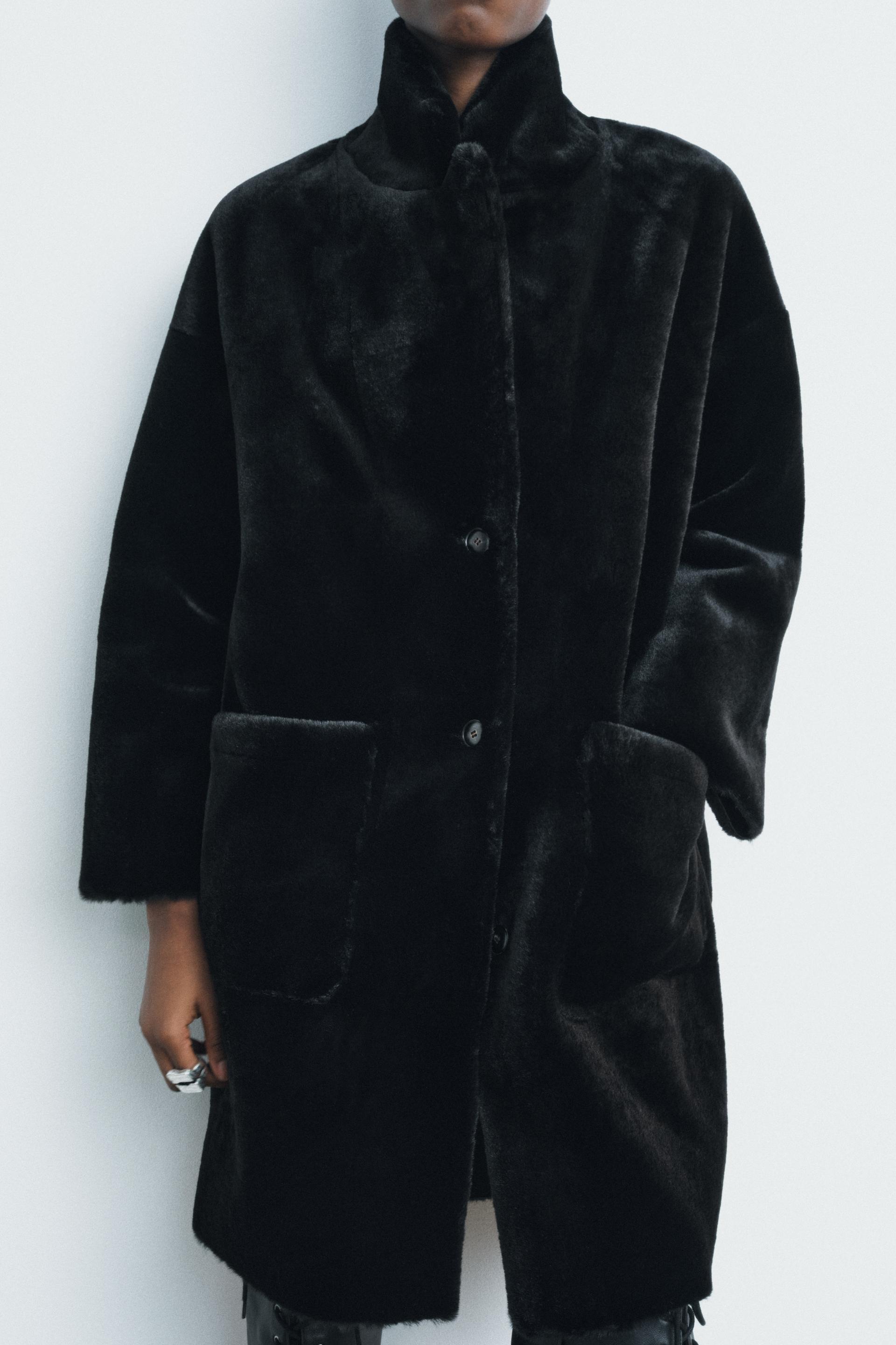 LONG FAUX FUR COAT ZW COLLECTION Black ZARA United States