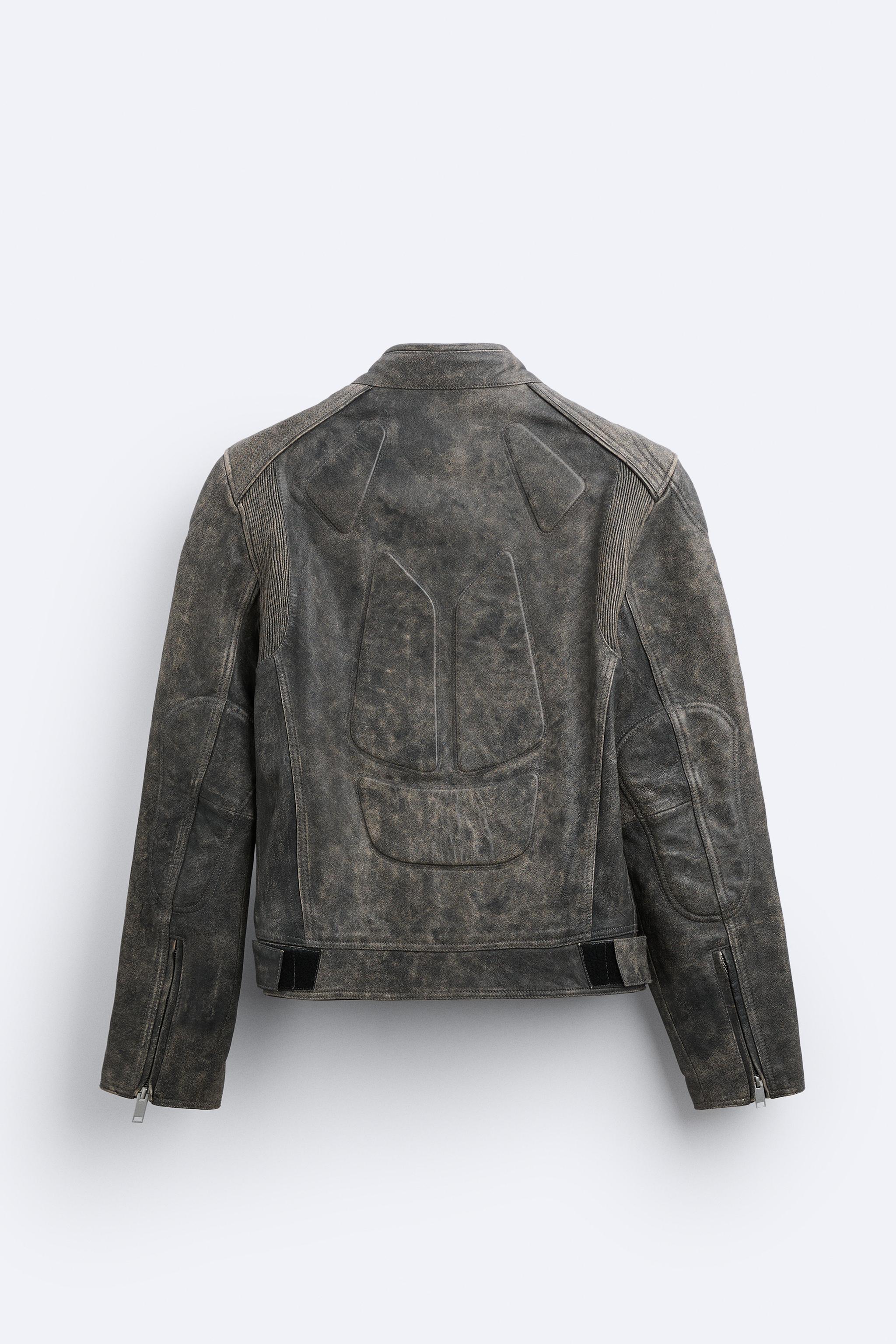 LEATHER BIKER JACKET - Gray | ZARA United States