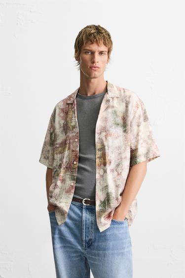 ABSTRACT PRINT SHIRT - Ecru / Red by Zara