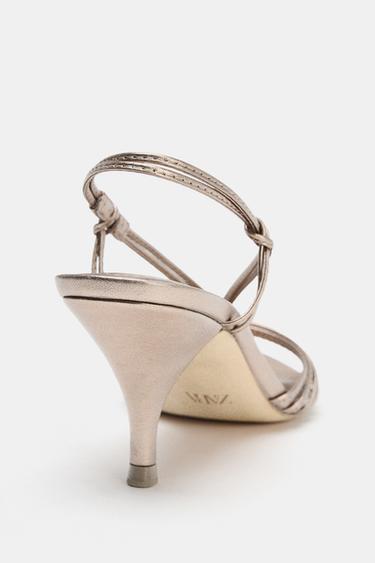 LEATHER KNOTTED STRAPPY SANDALS - Bronze by Zara - Image 4