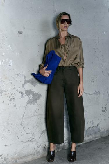 ZW COLLECTION HERRINGBONE WIDE-LEG TROUSERS - Dark brown by Zara - Image 0
