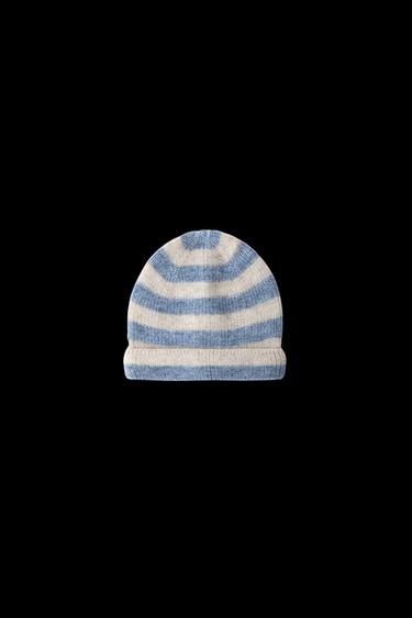 Zara STRIPED WOOL AND CASHMERE HAT - Blue marl - Image 0