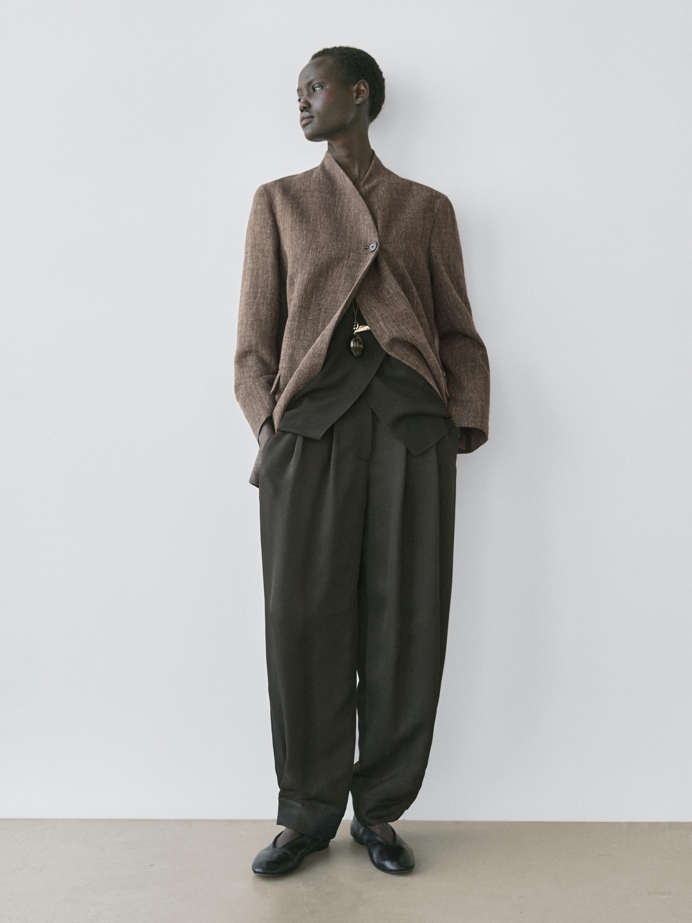 Flecked wool blend coat with high collar