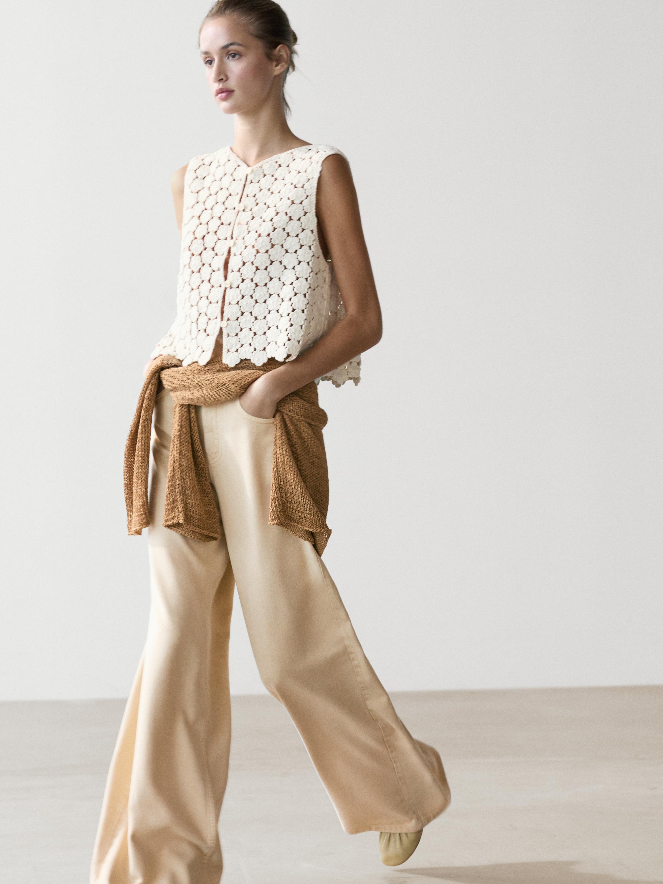 Cotton crochet vest with floral details