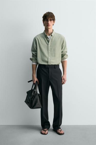 CAMISA ESTRUCTURA CUADROS - Verde de Zara