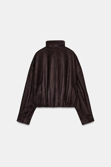 FAUX SUEDE BOMBER JACKET - Brown by Zara - Image 1