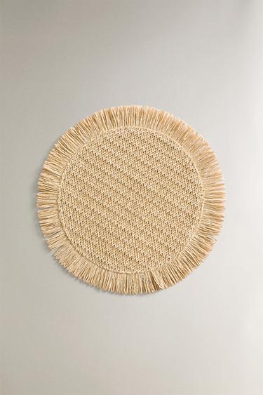 Zara FRINGED PAPER PLACEMAT (PACK OF 2) - Light beige