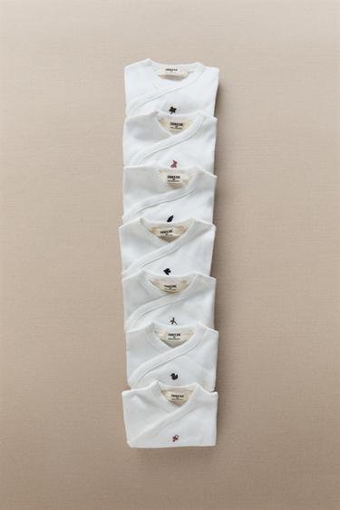 SET OF EMBROIDERED COTTON BODYSUITS (PACK OF 7) - Oyster-white by Zara