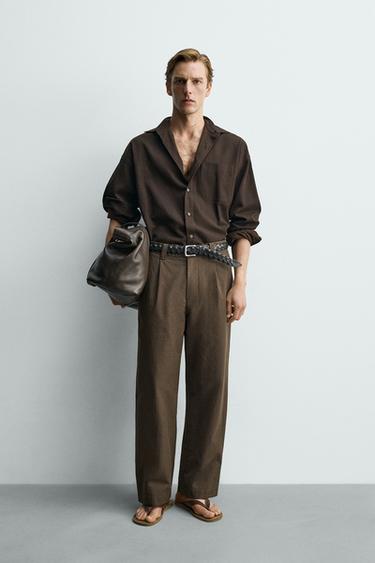 Zara 寬管打褶長褲 - 巧克力棕色