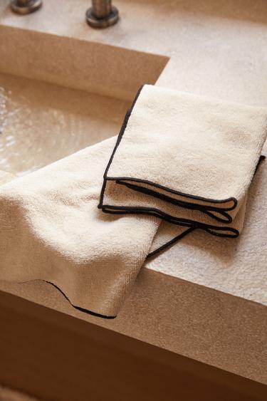 Zara PACK OF COTTON OVERLOCK HAND TOWELS (PACK OF 3) - Sand / Black