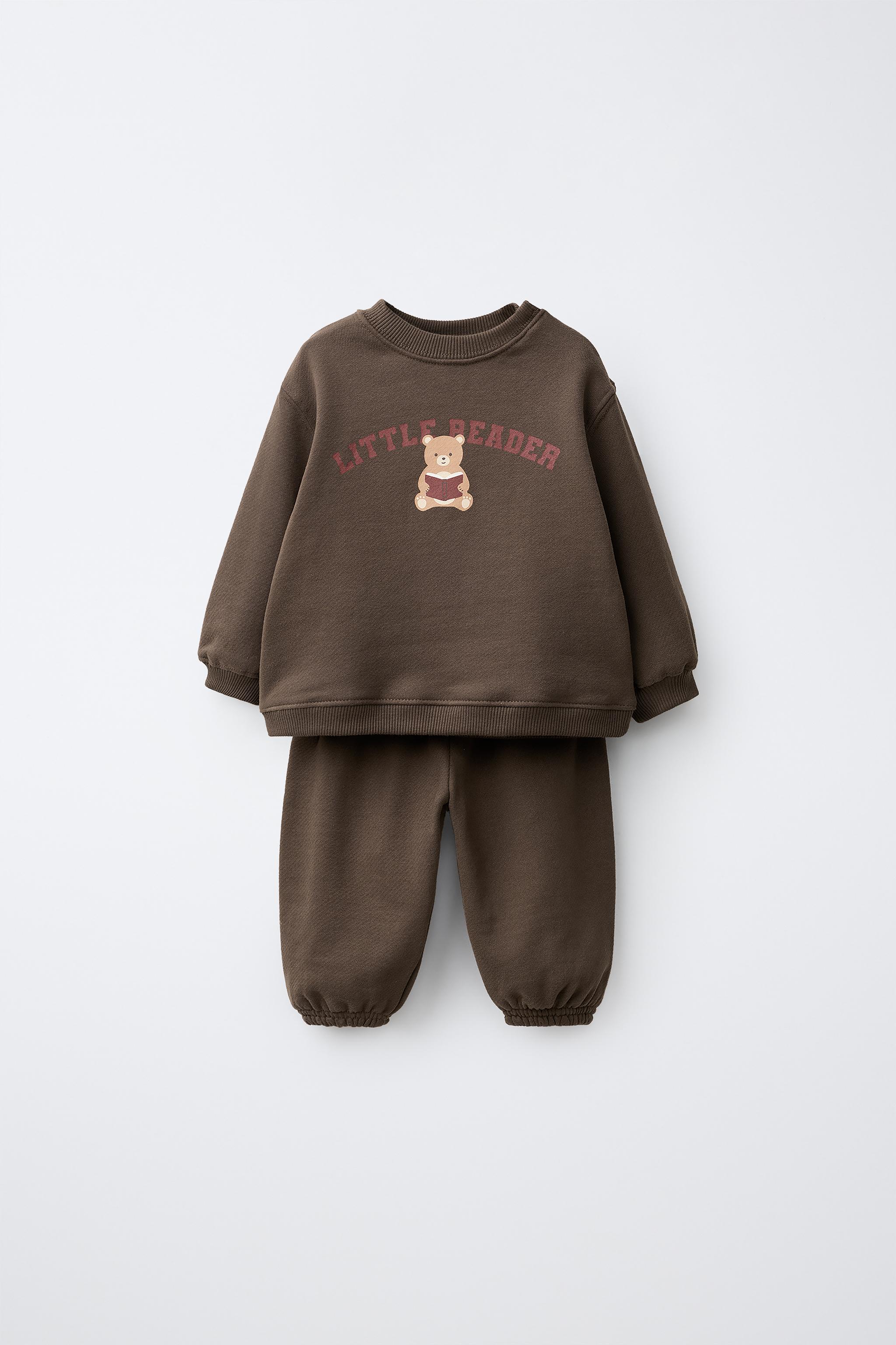 BEAR SWEATSHIRT AND PANTS SET — Brown