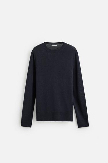 LINEN-COTTON SWEATER - Navy blue by Zara