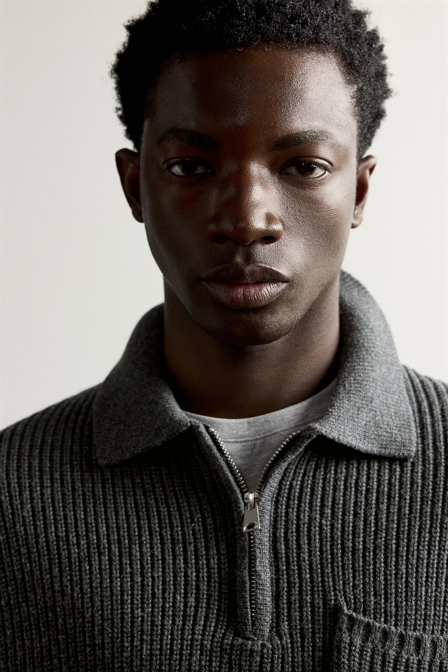 Мужское поло Zara Cotton-Wool Purl Knit Polo, цвет: Антрацитовый серый — фото 6
