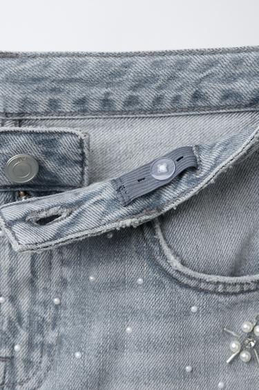 WIDE-LEG FAUX PEARL JEANS - Blue by Zara