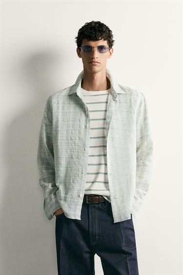 Zara CHECK VOILE SHIRT - Sky blue