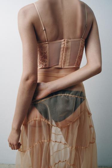 Zara RUFFLED ORGANZA SKIRT - Ecru