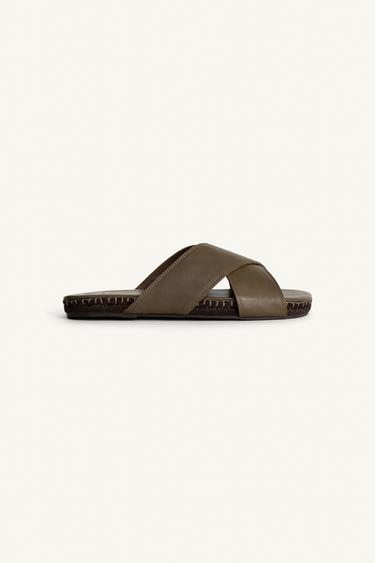 LEATHER CROSSOVER SANDALS - Green by Zara - Image 3