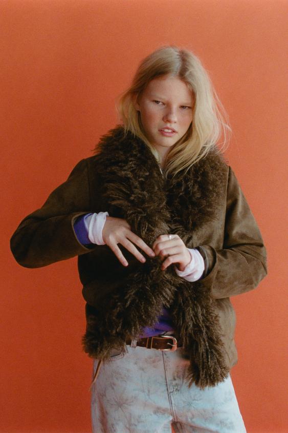 Zara FAUX-SUEDE FAUX-FUR JACKET - Brown - Image 0
