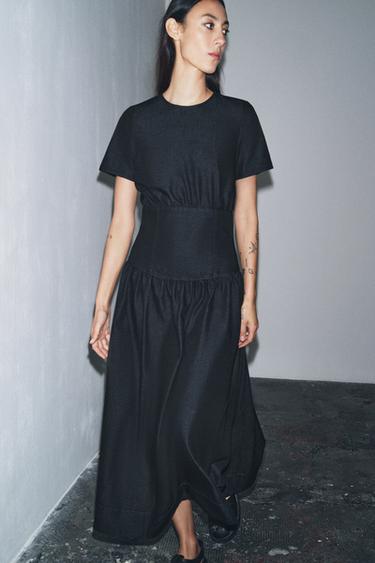 ZW COLLECTION DENIM MIDI DRESS - Blue by Zara