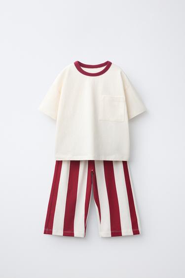 STRIPED T-SHIRT AND TROUSERS JOGGING SET - Red by Zara