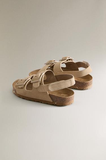 SANDALES ENFANT CUIR DOUBLE BOUCLE - Beige clair de Zara - Image 3