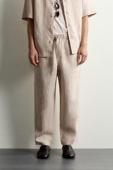 100% LINEN RELAXED FIT PANTS — Light beige 2