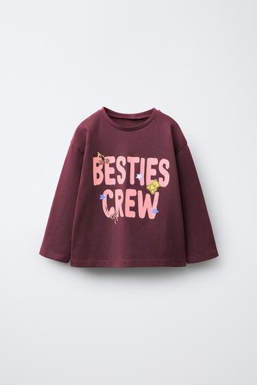 Zara PRINTED T-SHIRT - Burgundy