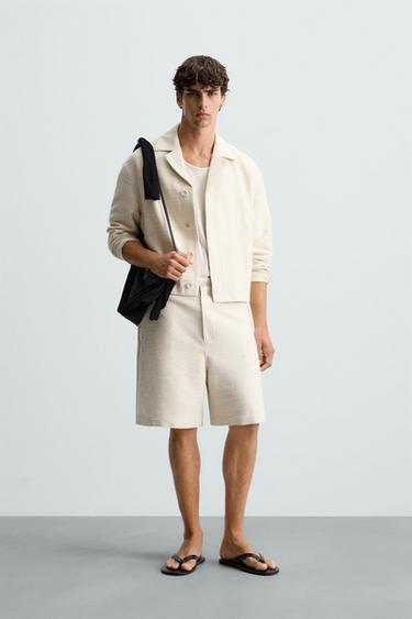 Zara TEXTURED SHORTS - Beige