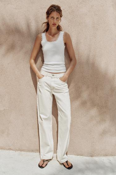 TOP ME PERLA DANTELLE - E bardhë e thyer nga Zara - Imazh 0