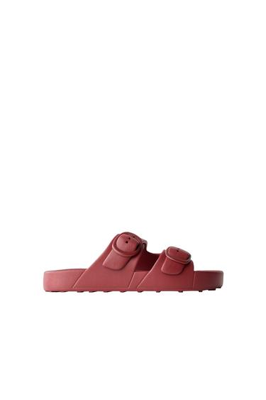RUBBERISED SANDALS WITH BUCKLES - Maroon by Zara