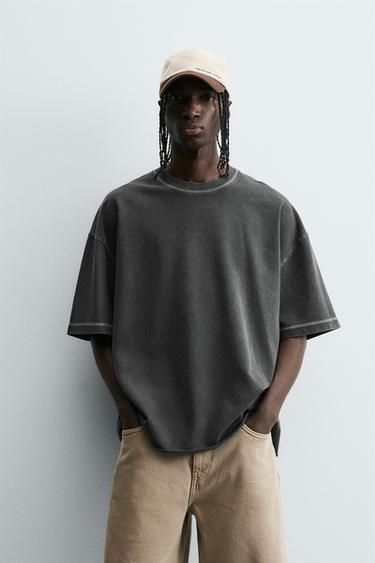 WASHED RELAXED FIT T-SHIRT - Dark anthracite by Zara