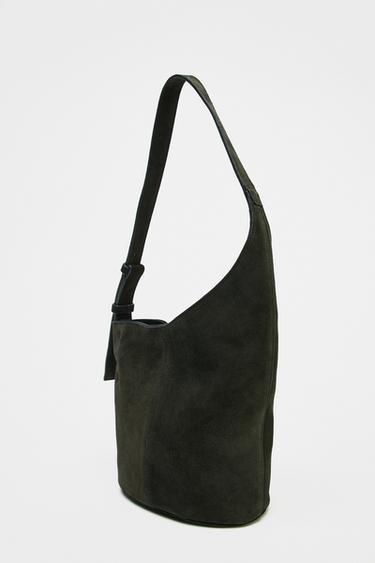 ASYMMETRIC SOFT SPLIT SUEDE MINI BUCKET BAG - Green by Zara - Image 4