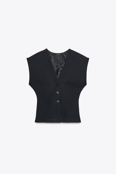 Zara PINSTRIPE VEST - Navy blue