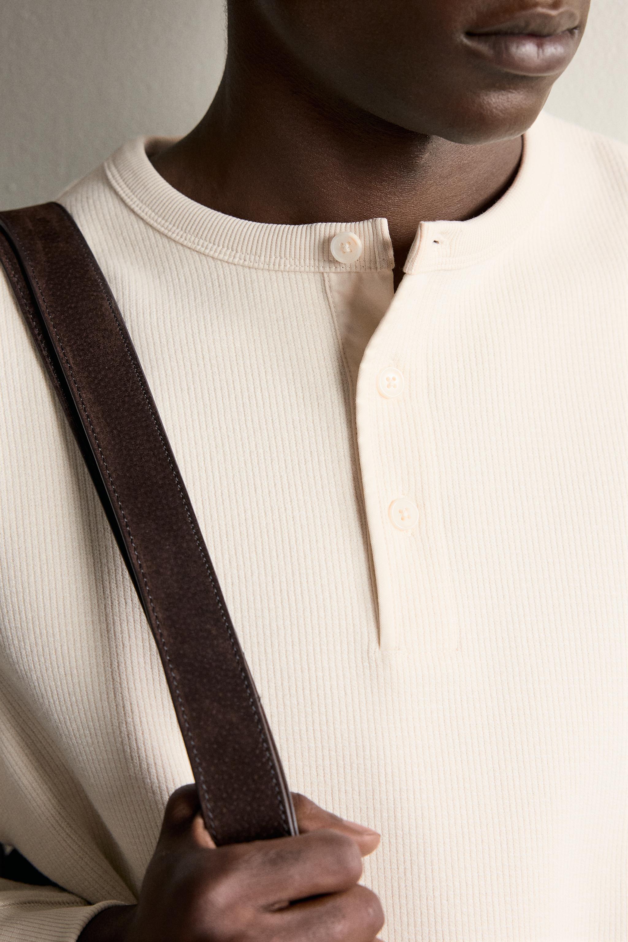 Мужские рубашки Zara TEXTURED HENLEY SHIRT — фото 5