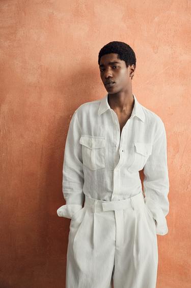 CAMISA RELAXED FIT 100% LLI AMB BUTXAQUES - Blanc trencat de Zara