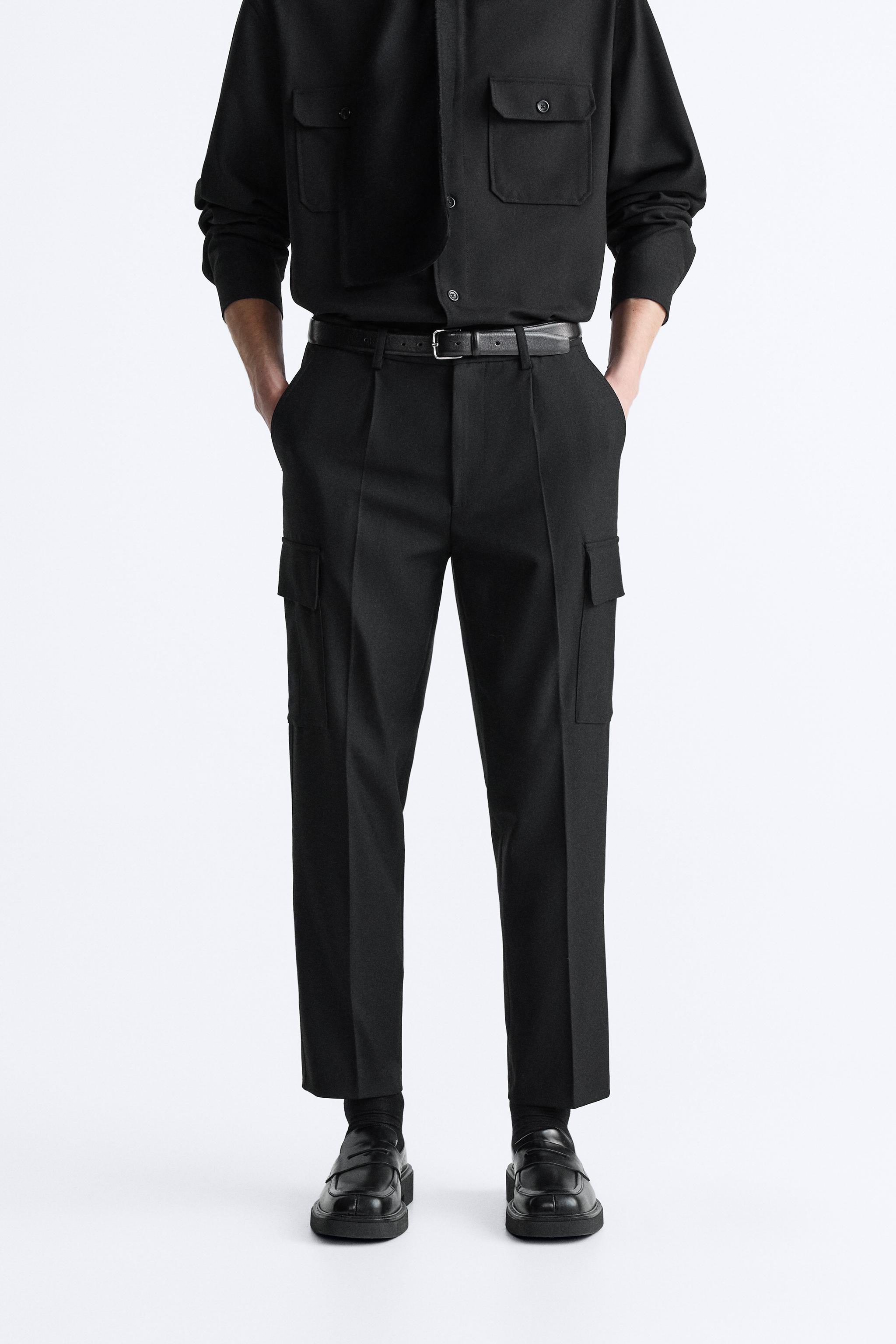 TEXTURED CARGO PANTS - Black