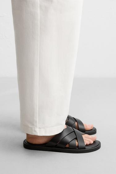 LEATHER STRAP SANDALS - Black by Zara - Image 0