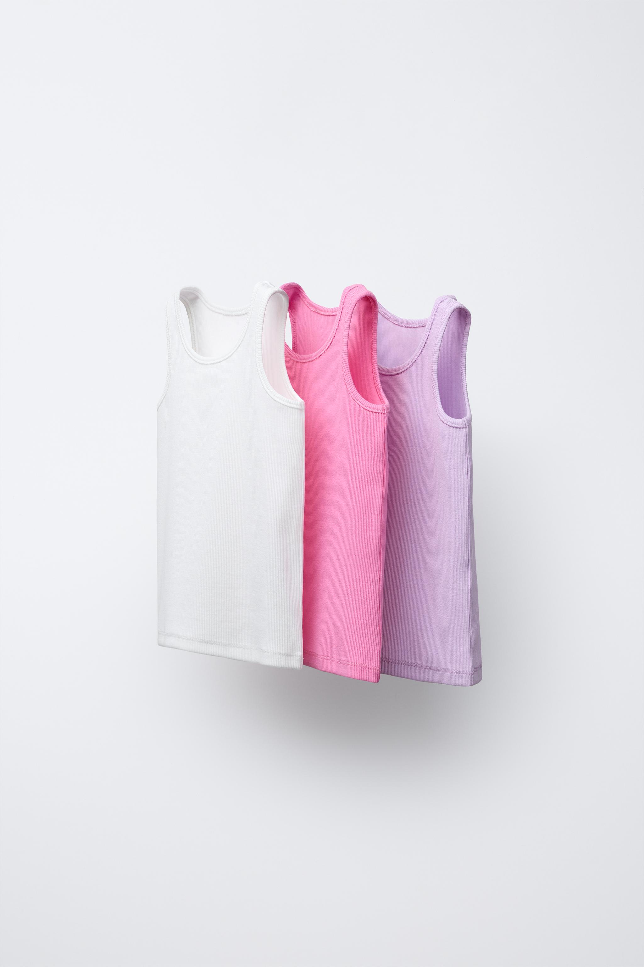 THREE-PACK OF PLAIN RIB KNIT TANK TOPS - Pink / Mauve | ZARA