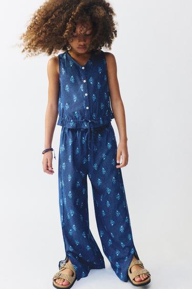 PRINTED LINEN TROUSERS WITH VENTS - Ink blue by Zara - Image 4