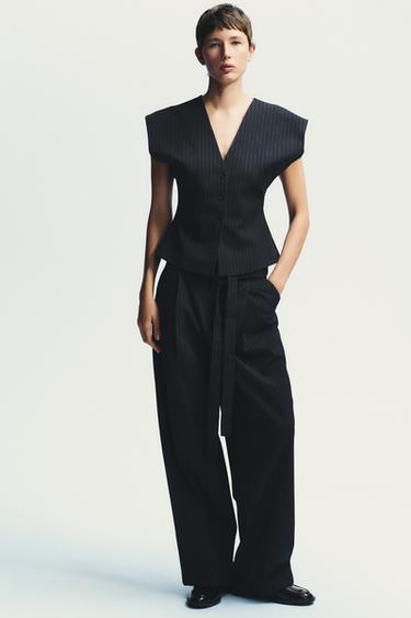 PANTALON PLIS CEINTURE - Bleu marine de Zara