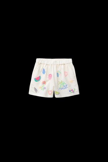 BERMUDA SHORTS WITH DIFFERENT EMBROIDERIES - Ecru by Zara - Image 0